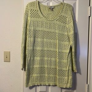 Loft XL crochet light lime/green sweater. Mid sleeve.
